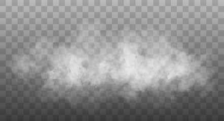 White smoke cloud isolated on transparent background. Vector smoke or fog - 627601194
