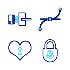 Set line Money lock, Heart with keyhole, Bezier curve and Digital door wireless icon. Vector