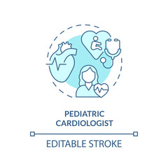 Pediatric cardiologist turquoise concept icon. Heart doctor. Healthcare practitioner. Childcare centre abstract idea thin line illustration. Isolated outline drawing. Editable stroke