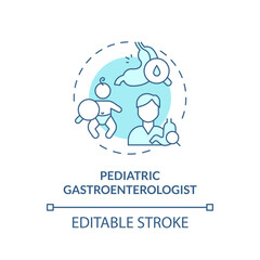 Pediatric gastroenterologist turquoise concept icon. Digestive system. Healthcare practitioner. Child clinic abstract idea thin line illustration. Isolated outline drawing. Editable stroke