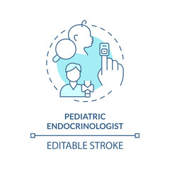 Pediatric endocrinologist turquoise concept icon. Endocrine system. Hormonal imbalance. Children doctor. Medical center abstract idea thin line illustration. Isolated outline drawing. Editable stroke