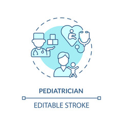 Pediatrician turquoise concept icon. Primary care physician. Child doctor. Children health. Pediatric clinic abstract idea thin line illustration. Isolated outline drawing. Editable stroke