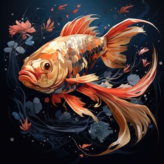 Graphic design of a japanese koi fish. Generative AI