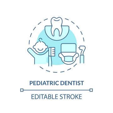 Pediatric dentist turquoise concept icon. Dental clinic. Oral health. Teeth treatment. Childcare center. Medical care abstract idea thin line illustration. Isolated outline drawing. Editable stroke
