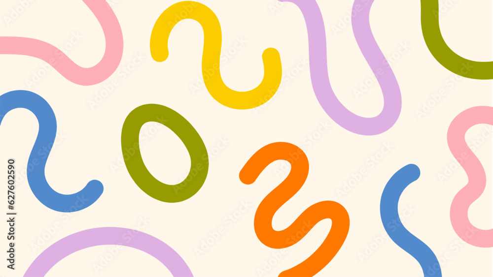 Wall mural abstract doodle design with hand drawn colorful shapes and lines. simple childish scribble backgroun