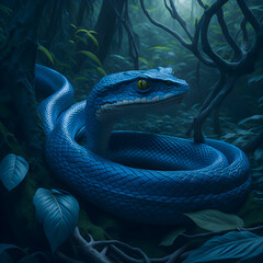 Fototapeta premium blue viper snake, cinematic view, generative AI 