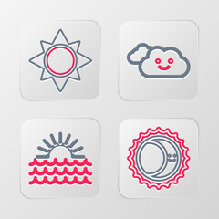 Set line Eclipse of the sun, Sunset, Cloud and icon. Vector