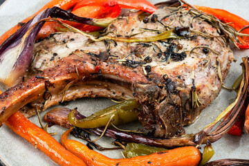 Roasted pork tomahawk steak