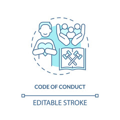 Editable code of conduct blue icon concept, isolated vector, lobbying government thin line illustration.