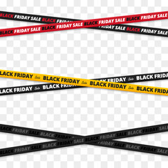 Black Friday sale banner with caution lines isolated on white background