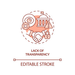 Editable lack of transparency red icon concept, isolated vector, lobbying government thin line illustration.