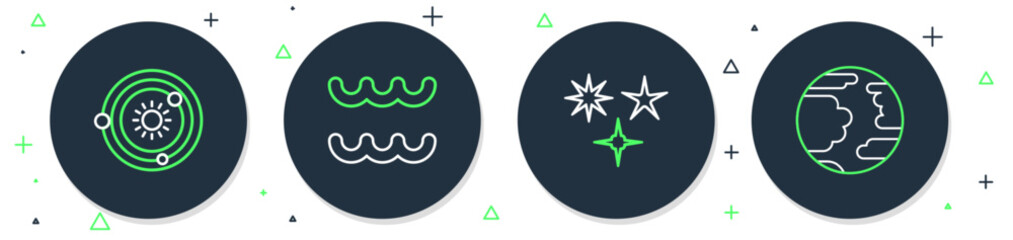 Set line Aquarius zodiac, Falling star, Solar system and Planet Mercury icon. Vector © vector_v