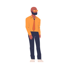 Fashionable Bearded African American Man Character in Sunglasses Standing in Casual Clothes Vector Illustration