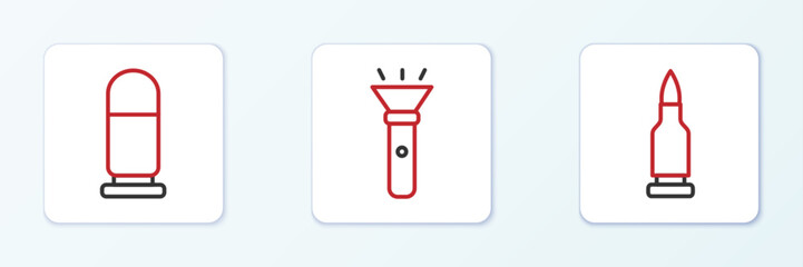 Set line Bullet, and Flashlight icon. Vector