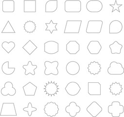 Dashed line basic geometric shapes. Dashed outline of circle, oval, square, triangle and star. Icon of cut frame. Vector illustration