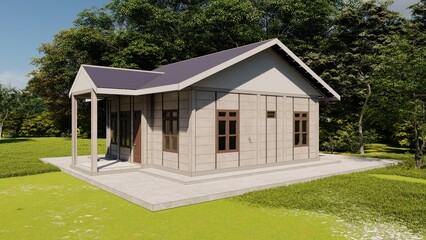 Obraz premium 3D Rendering Illustrations of Concrete Panel House in the Woods-House Exterior