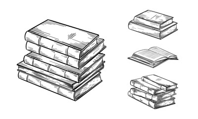Set of Hand Drawn Stack of Books. Education Vector illustration