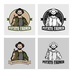 Potato Farmer Badge Emblem, Farmer Vintage Detailed Logo Vector Set