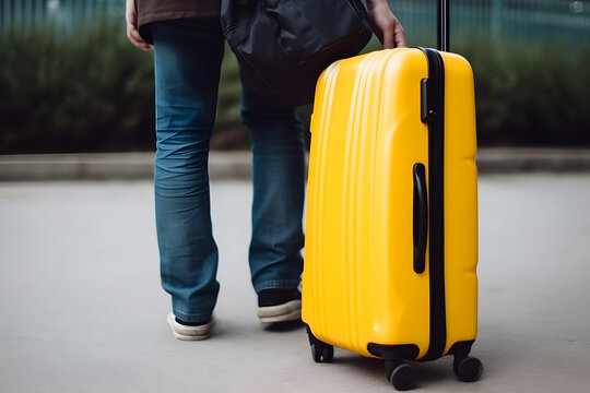 A person with a suitcase or travel bag in hand, depicting the frequent travels and constant motion associated with a hectic and busy lifestyle. Generative AI