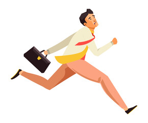 Fototapeta premium Businessman with briefcase late for work running