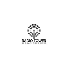 Radio Signal Tower logo design template isolated on white background