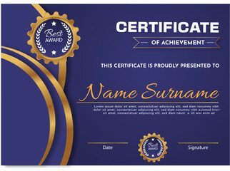 Elegant blue and gold diploma certificate template