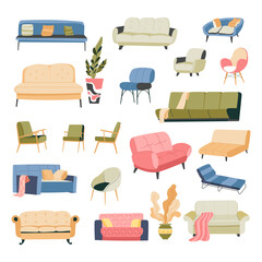 Comfortable sofa and couch, armchair furniture