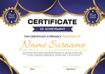 Elegant blue and gold diploma certificate template