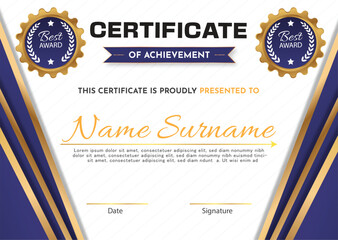 Elegant blue and gold diploma certificate template