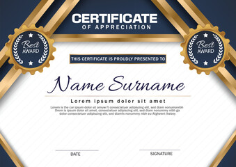 Elegant blue and gold diploma certificate template