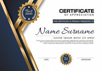 Elegant blue and gold diploma certificate template