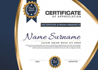 Elegant blue and gold diploma certificate template
