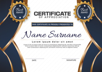Free vector elegant blue and gold diploma certificate template