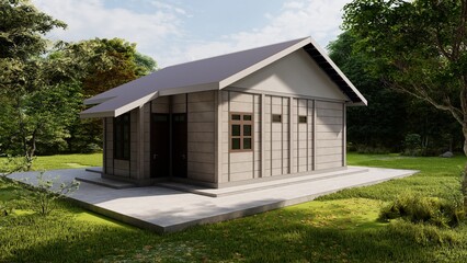 3D Rendering Illustrations of Concrete Panel House in the Woods-House Exterior