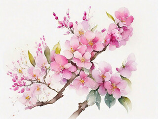 Obraz na płótnie Canvas Watercolor art of pink cherry blossom flowers.
