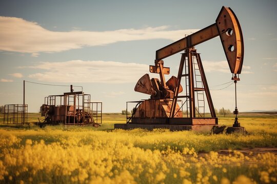 Pump Jack on Alberta Prairies Oil Extraction and Energy Production . AI