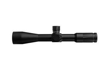 Modern sniper scope on a white background. Optical device for aiming and shooting at long distances.