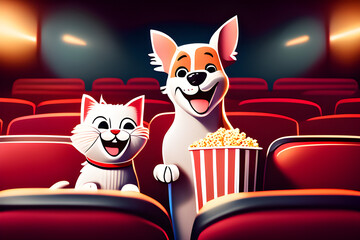 A movie theater date for cats and dogs generative ai