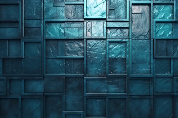 3D Render of Polished Blue Patina Tile Wallpaper with Rectangular Blocks for a Stunning Wall Background