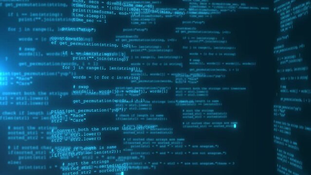 Software development process concept in a cyberspace. programming code, computer security, malware or hacker attack. Encrypted information, hacking concept. Technology, coding,