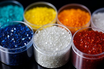 Colorful Biodegradable Plastic Grains Scattered..AI