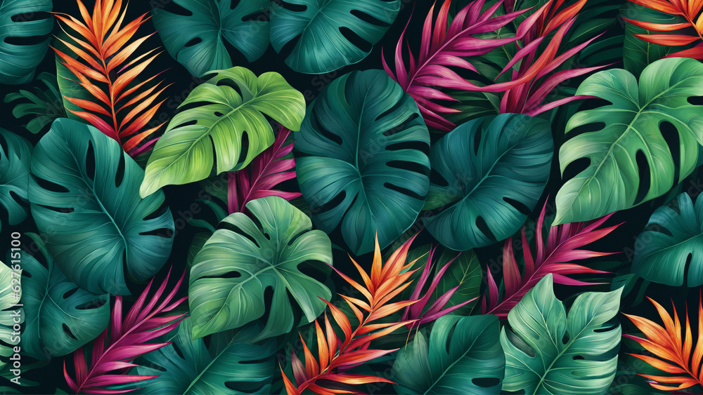 Wall mural Tropical leaves pattern background