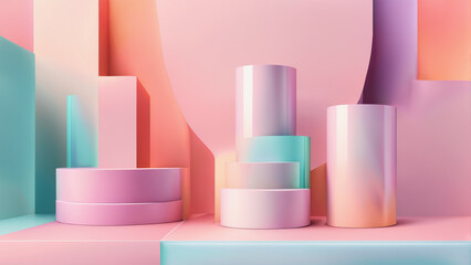 3D podium pink blue theme for product showcase