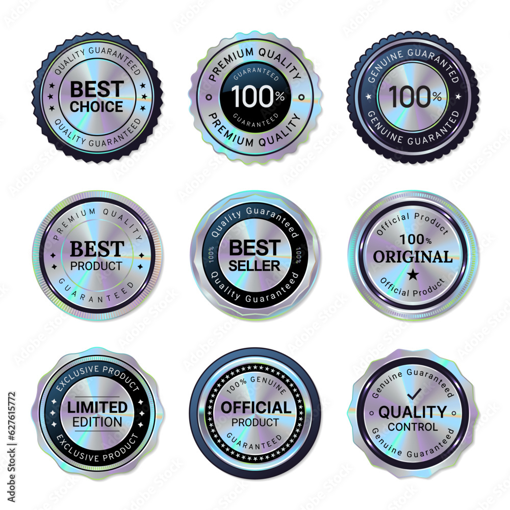 Wall mural set of holographic seal quality badge labels