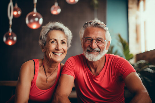 Healthy lifestyle, leisure and hobbies concept. Happy middle aged couple doing sport together. Generative AI