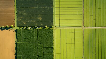 Generative AI, Farm landscape, agricultural fields, beautiful countryside, country road. Nature Illustration, photorealistic top view drone, horizontal banner..