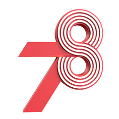 3D illustration of the number 78 commemorating Indonesia's 78th independence day