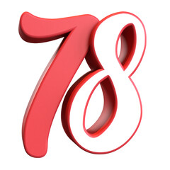 3D illustration of the number 78 commemorating Indonesia's 78th independence day