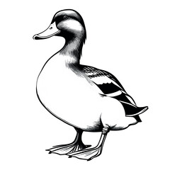 Illustration of a duck,hand drown.
