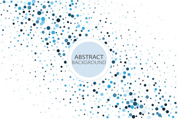 Abstract geometric background with blue confetti circles scattered on white background